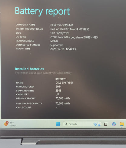 Dell Pro Max 14 MC14255 14" Ryzen AI 7 Pro 350 2.0GHz 32GB RAM 512GB SSD Read