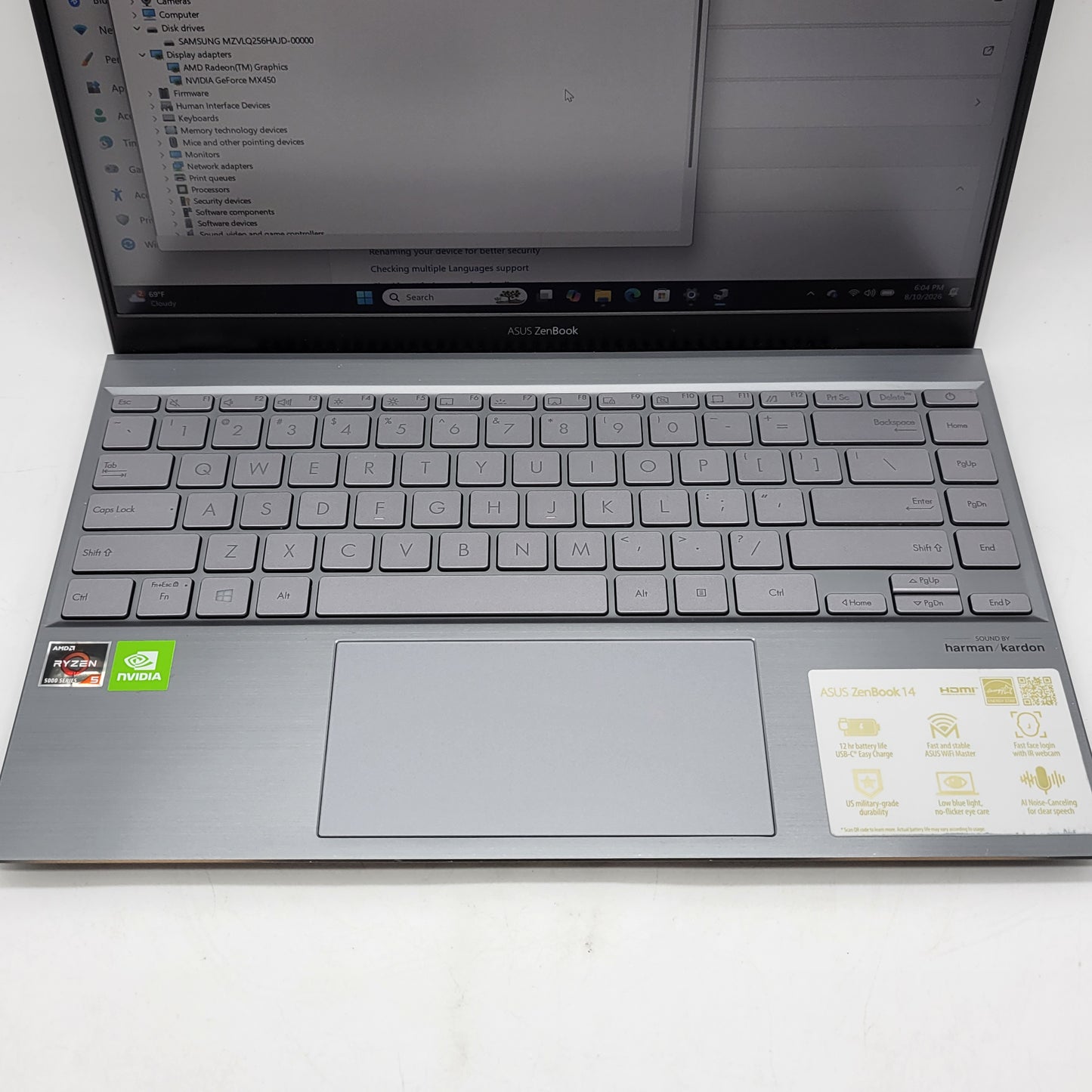 Asus Zenbook 14 Q408UG 14" Ryzen 5 5500U 2.1GHz 8GB RAM 256GB SSD GeForce MX450