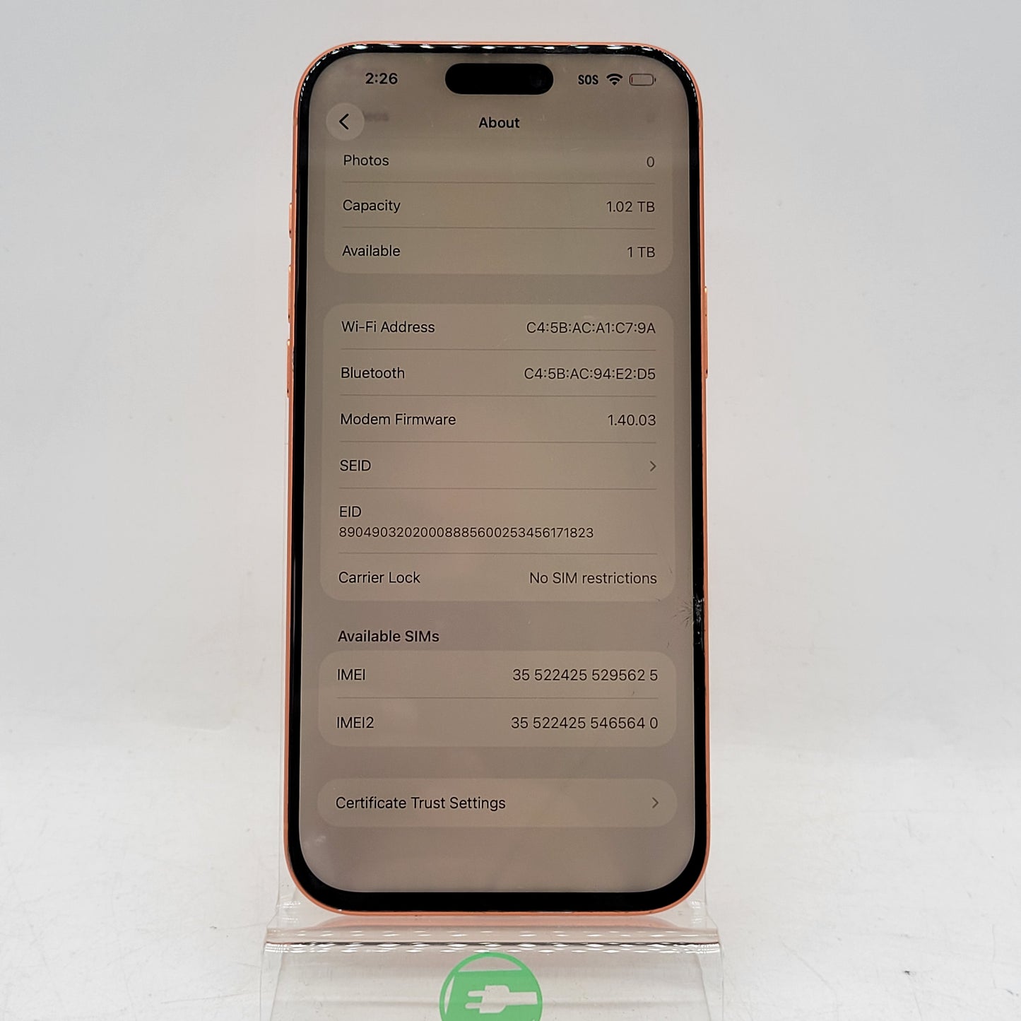 Broken Unlocked Apple iPhone 17 Pro Max 1TB 26.3.1 MFXP4LL/A Read