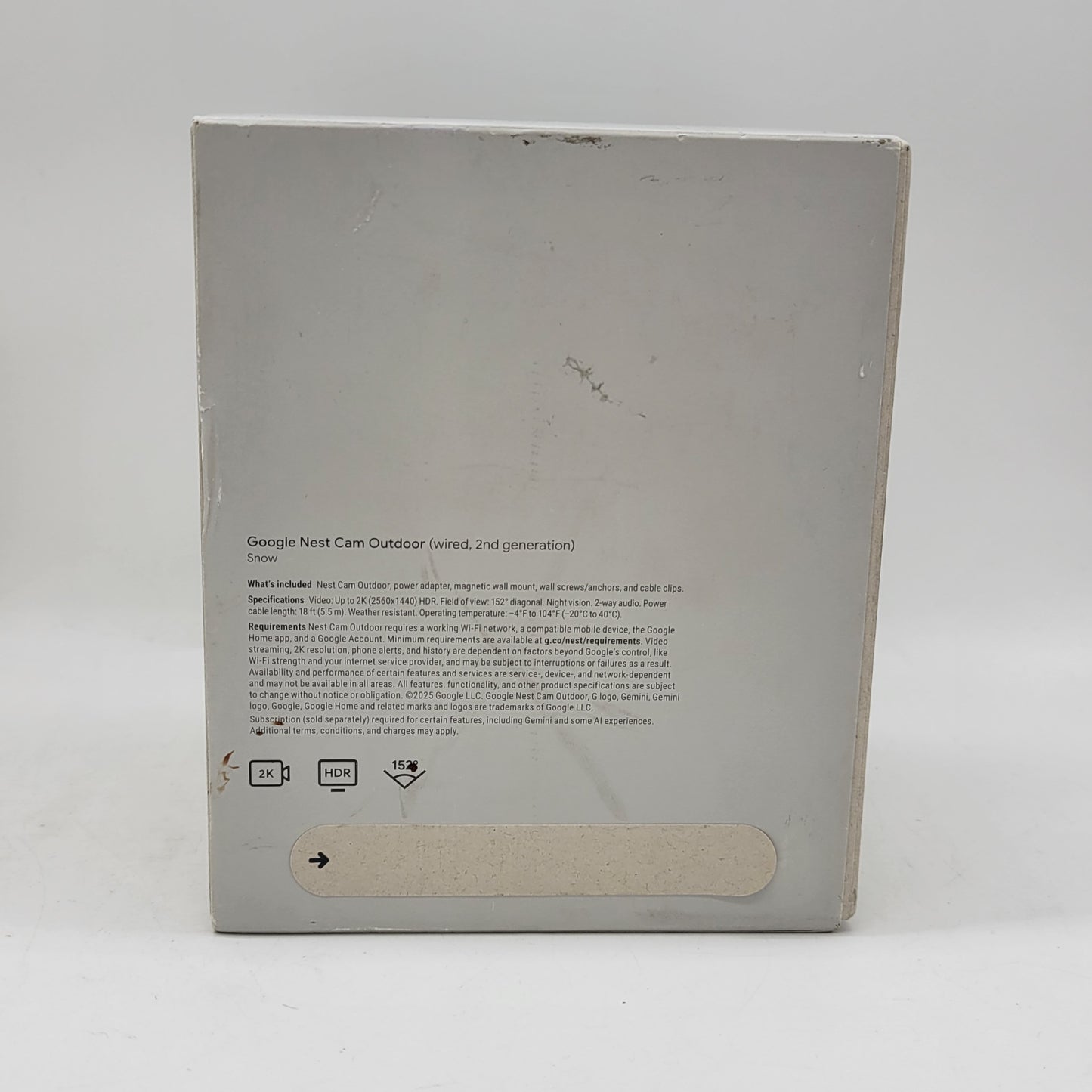 New Google Nest (2nd Generation) Snow Wired Cam Outdoor 2K G7LYP