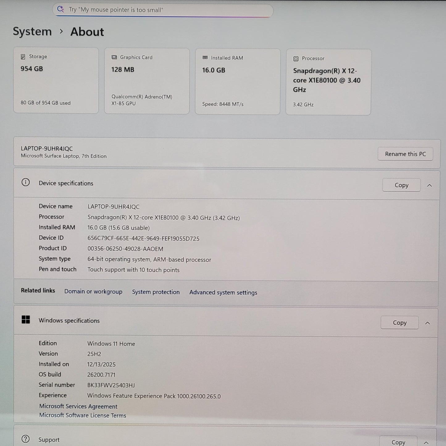 Microsoft Surface Laptop 7 2037 15" Snapdragon X 3.4GHz 16GB RAM 1TB SSD