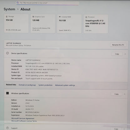 Microsoft Surface Laptop 7 2037 15" Snapdragon X 3.4GHz 16GB RAM 1TB SSD