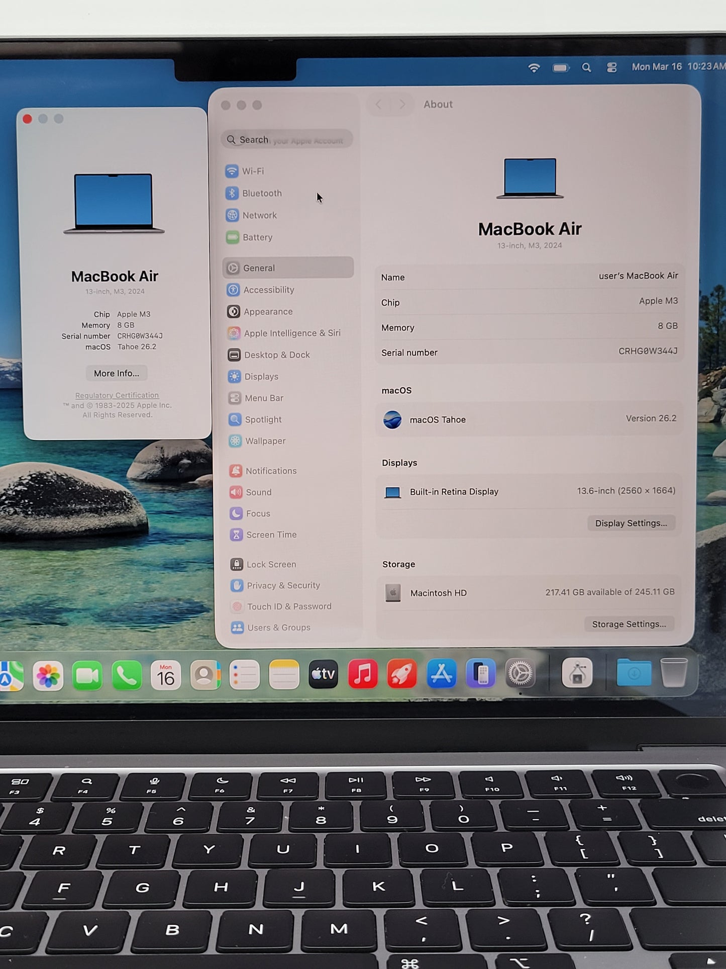 2024 Apple MacBook Air 13.6" M3 8C GPU 4.0GHz 8GB RAM 256GB SSD A3113