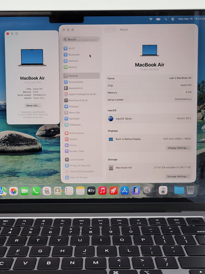 2024 Apple MacBook Air 13.6" M3 8C GPU 4.0GHz 8GB RAM 256GB SSD A3113