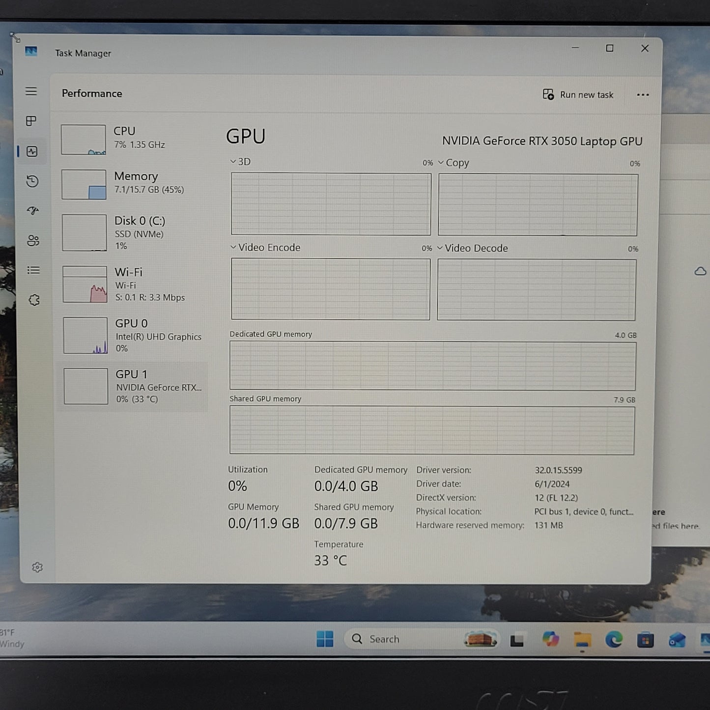 MSI Thin GF63 11UC 15.6" i5-11400H 2.7GHz 16GB RAM 1TB SSD GeForce RTX 3050
