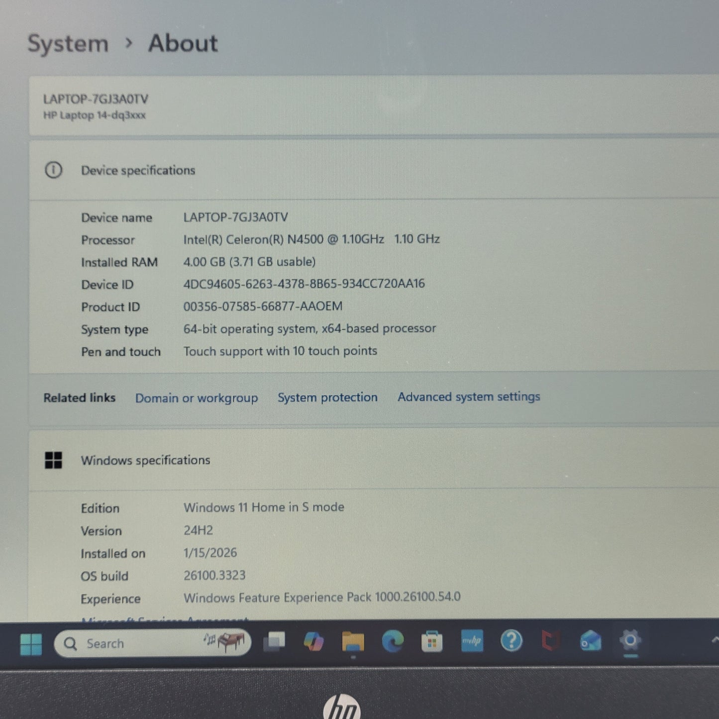 HP Laptop 14-DQ3250NR 14" Celeron N4500 1.1GHz 4GB RAM 64GB SSD