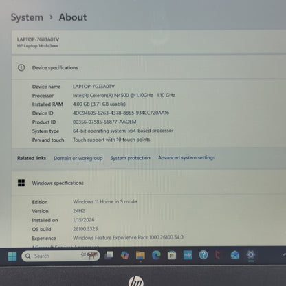 HP Laptop 14-DQ3250NR 14" Celeron N4500 1.1GHz 4GB RAM 64GB SSD