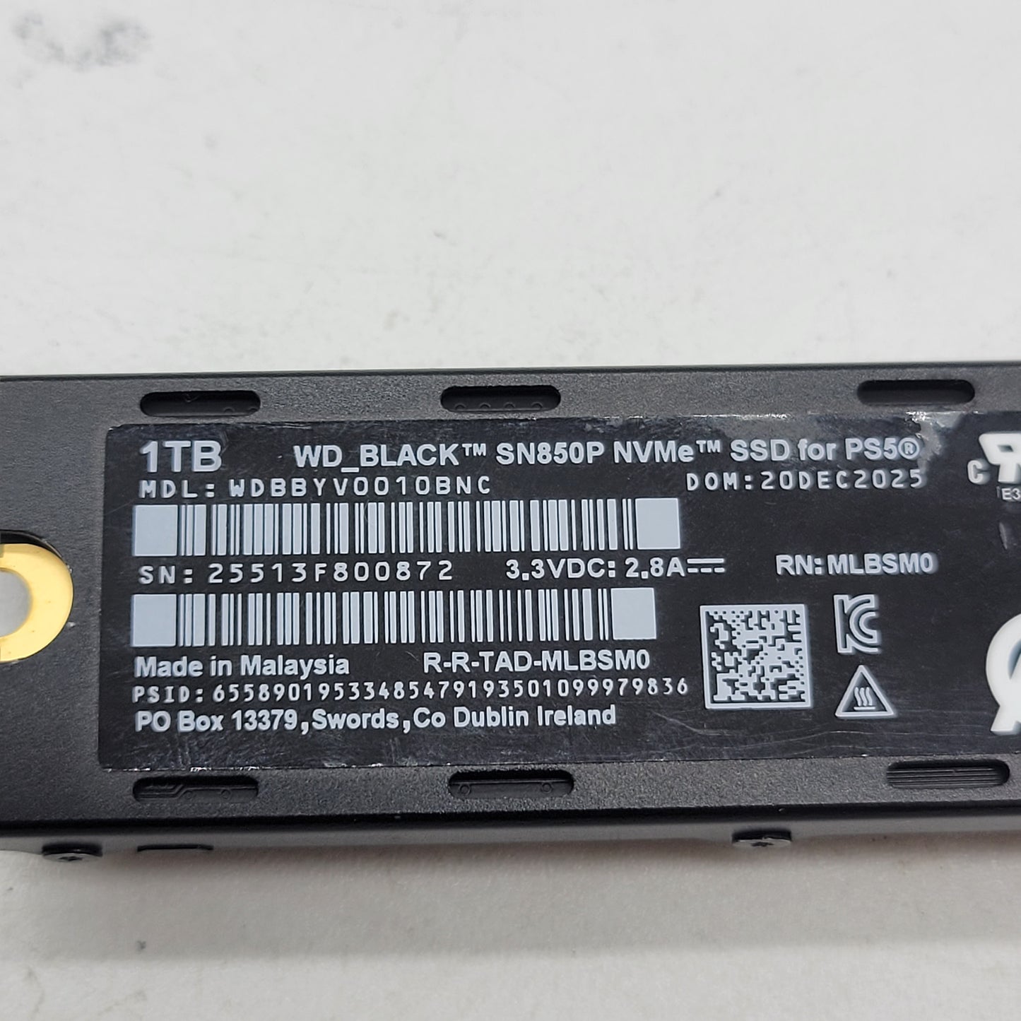 Western Digital WD 2280mm Black SN850P 1TB NVMe SSD For PS5 WDBBYV0010BNC
