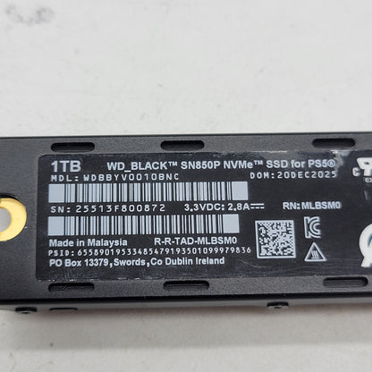 Western Digital WD 2280mm Black SN850P 1TB NVMe SSD For PS5 WDBBYV0010BNC