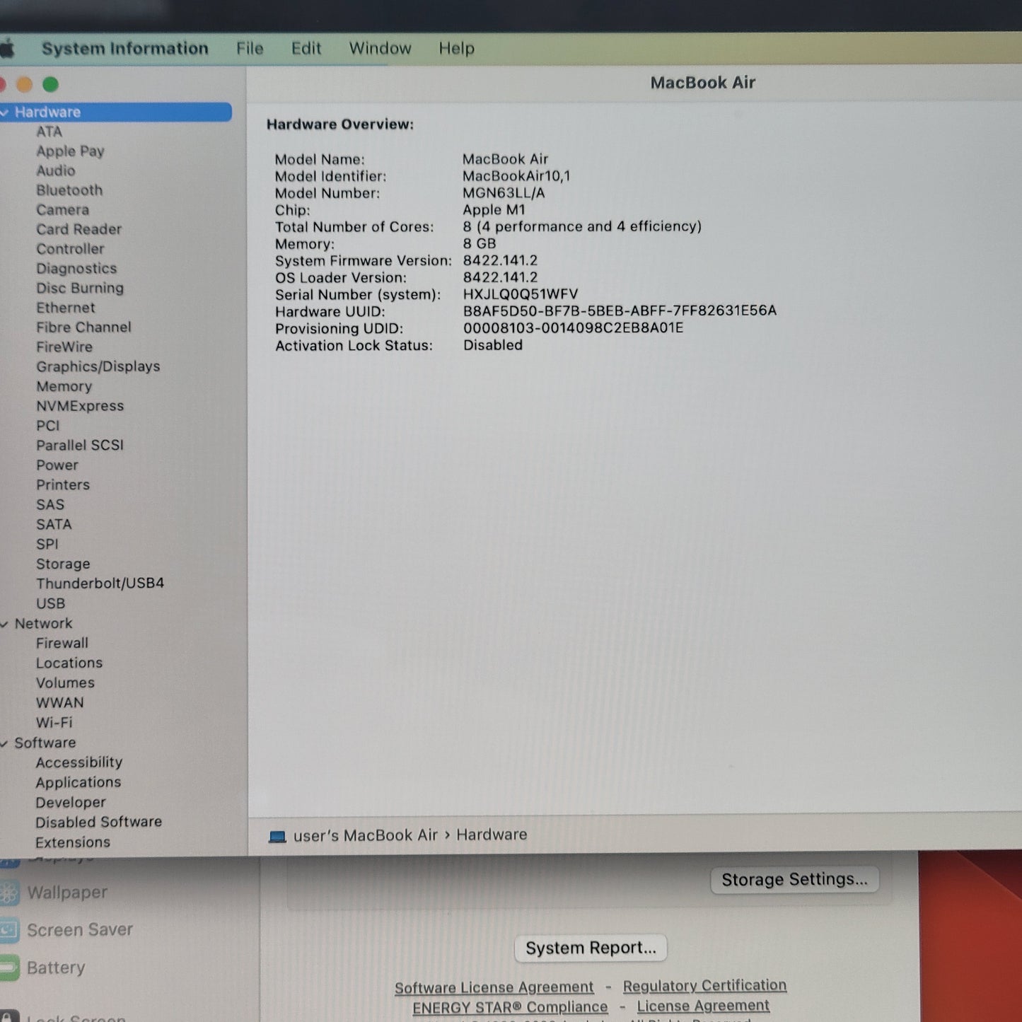 2020 Apple MacBook Air 13.3" M1 7C GPU 3.2GHz 8GB RAM 256GB SSD A2337