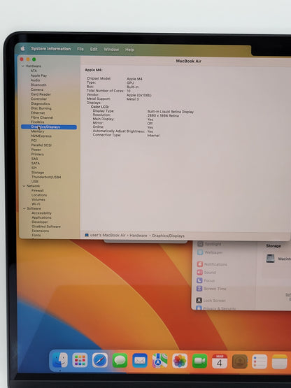 2025 Apple MacBook Air 15" M4 10C GPU 4.5GHz 16GB RAM 256GB SSD A3241