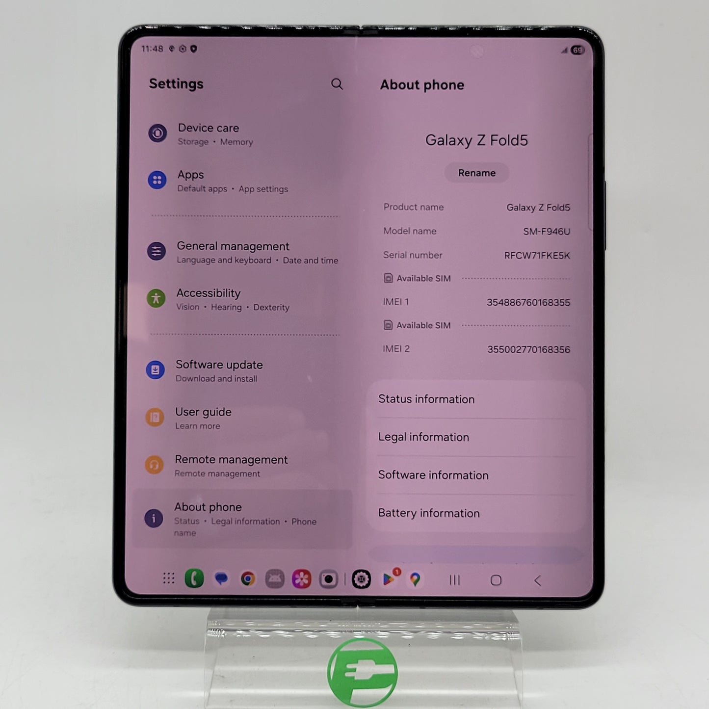 Broken Unlocked Samsung Galaxy Z Fold5 12GB RAM 256GB SM-F946U Black Read