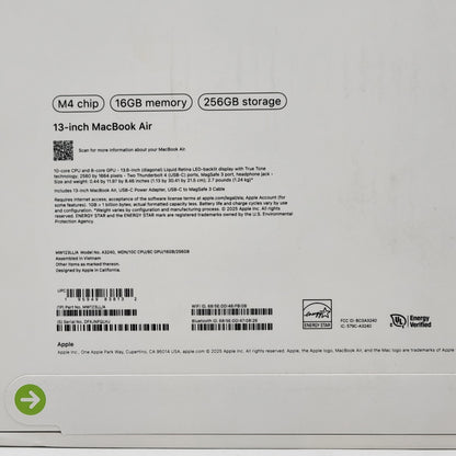 New 2025 Apple MacBook Air 13.6" M4 8C GPU 4.5GHz 16GB RAM 256GB SSD A3240