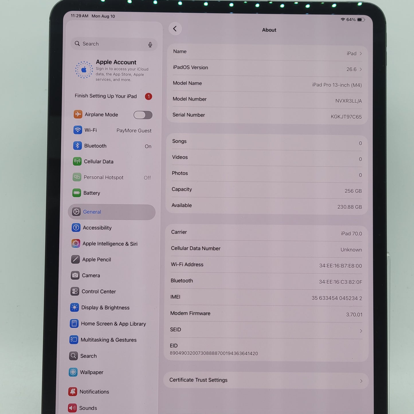 Factory Unlocked Apple iPad Pro 13" M4 256GB Space Black NVXR3LL/A