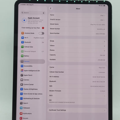 Factory Unlocked Apple iPad Pro 13" M4 256GB Space Black NVXR3LL/A