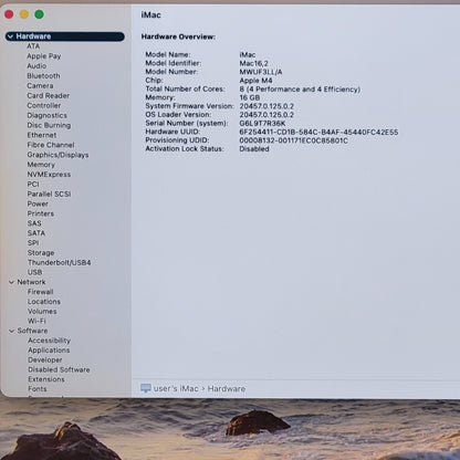 2024 Apple iMac 24" M4 8 Core 4.5GHz 16GB RAM 256GB SSD Blue MWUF3LL/A