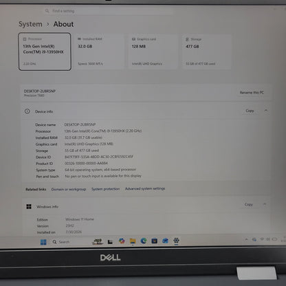 Dell Precision 7680 16" i9-13950HX 2.2GHz 32GB RAM 512GB SSD
