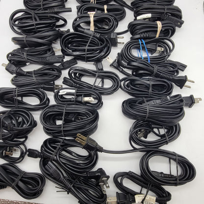 Lot of 30 Generic Two-Prong AC Power Cord Cables Various Lengths
