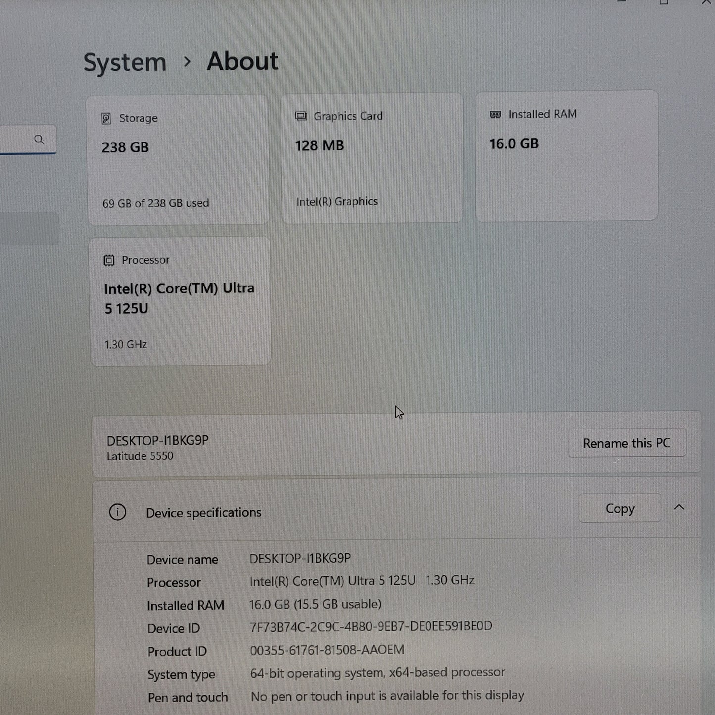 Dell Latitude 5550 15.6" Core Ultra 5 125U 1.3GHz 16GB RAM 256GB SSD