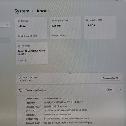 Dell Latitude 5550 15.6" Core Ultra 5 125U 1.3GHz 16GB RAM 256GB SSD
