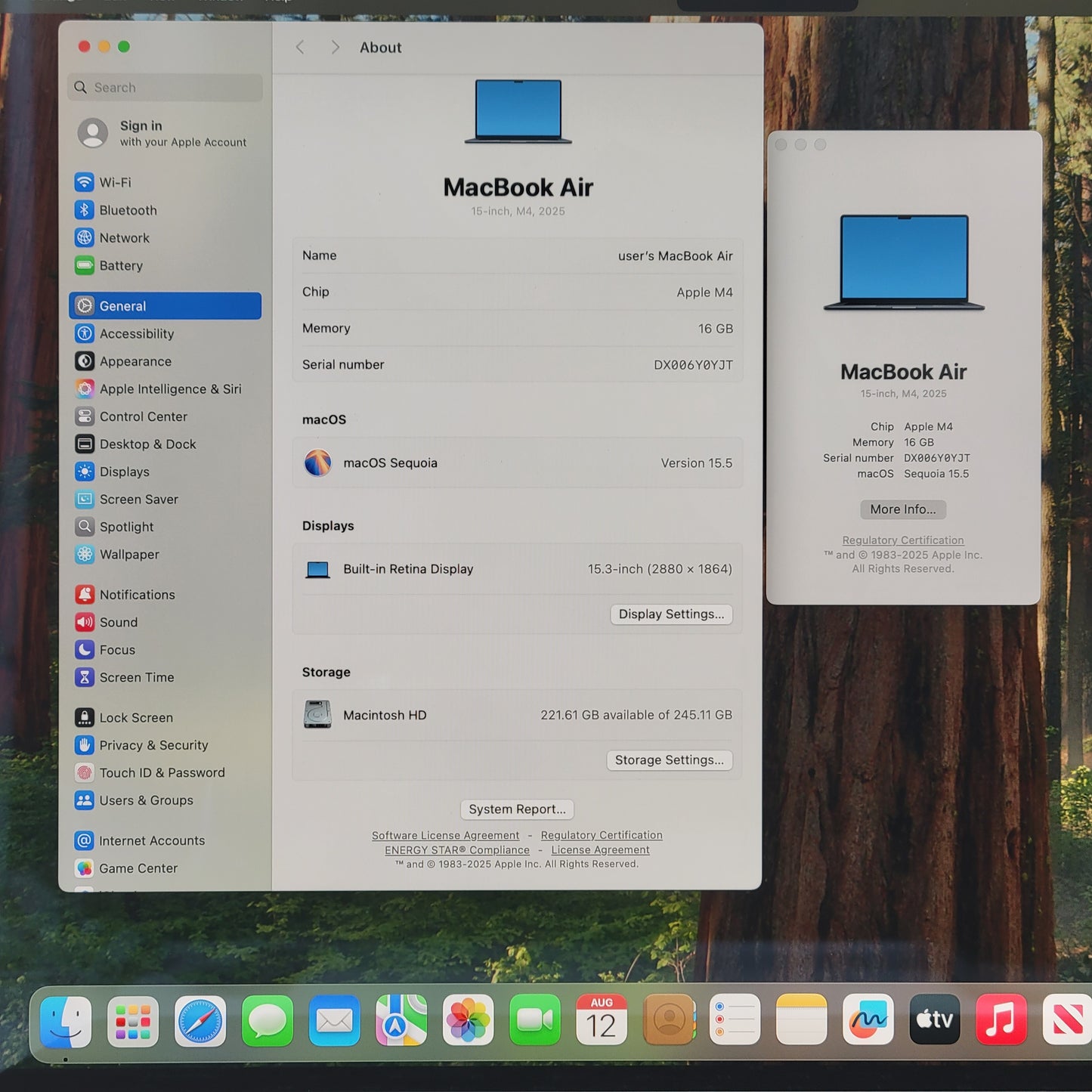 2025 Apple MacBook Air 15" M4 10C GPU 4.5GHz 16GB RAM 256GB SSD A3241