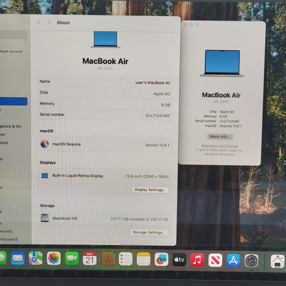 2022 Apple MacBook Air 13.6" M2 8C GPU 3.5GHz 8GB RAM 256GB SSD A2681