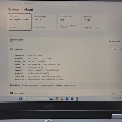 Lenovo LOQ 15 15ARP9 15.6" Ryzen 5 7235HS 3.2GHz 16GB RAM 512GB SSD RTX 4050