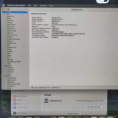 2020 Apple MacBook Air 13.3" M1 7 Core 3.2GHz 8GB RAM 256GB SSD A2337