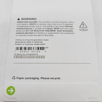 New Apple Airtag (2nd Gen) 4 Pack White A2937 Airtag