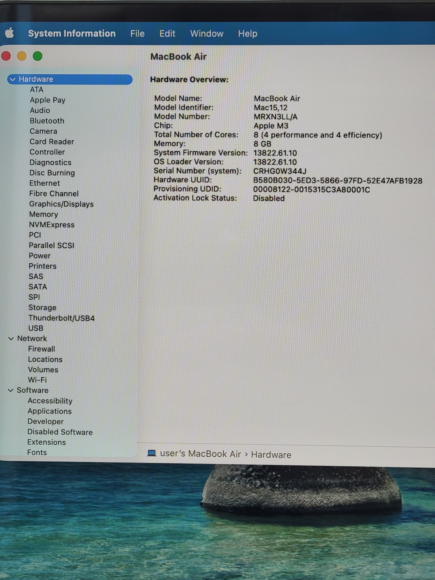 2024 Apple MacBook Air 13.6" M3 8C GPU 4.0GHz 8GB RAM 256GB SSD A3113