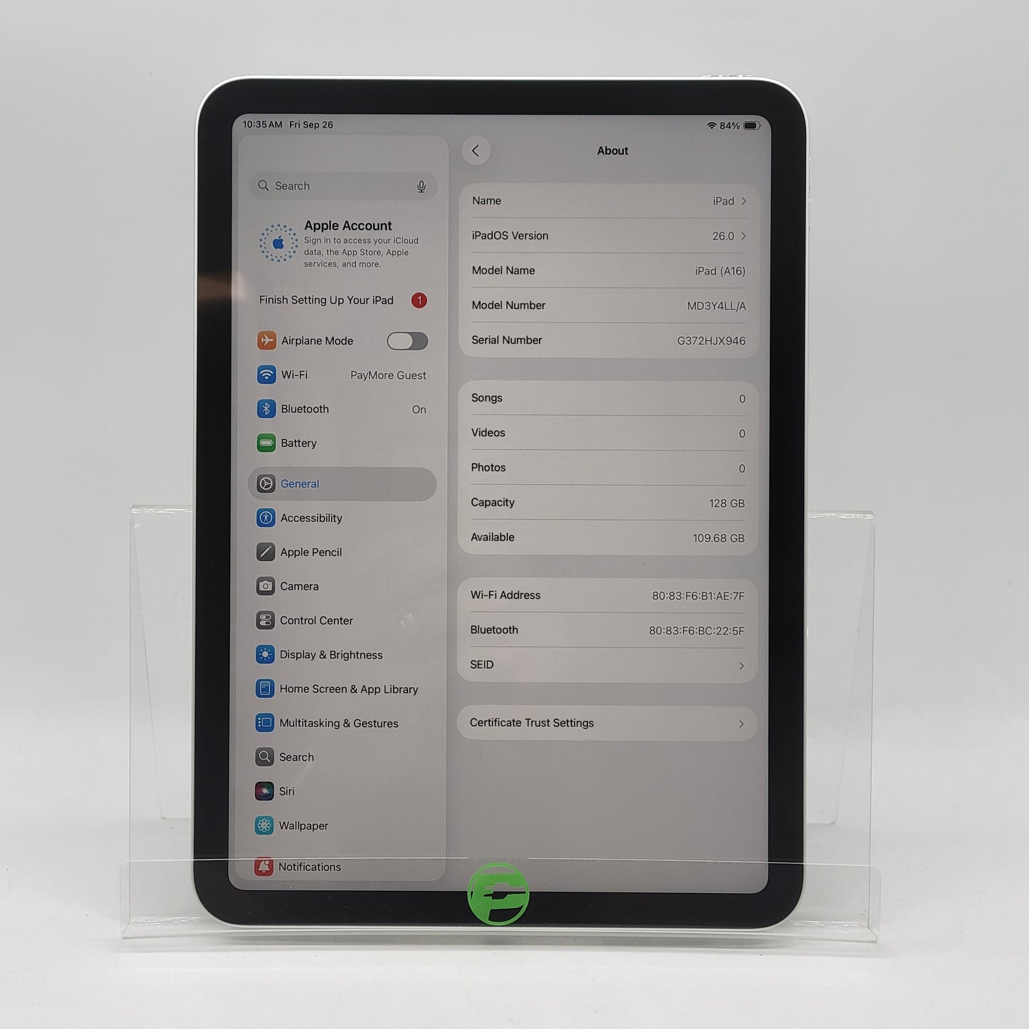 WiFi Only Apple iPad 11" (A16) 128GB Silver MD3Y4LL/A