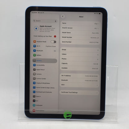 WiFi Only Apple iPad 11" (A16) 128GB Blue MD4A4LL/A