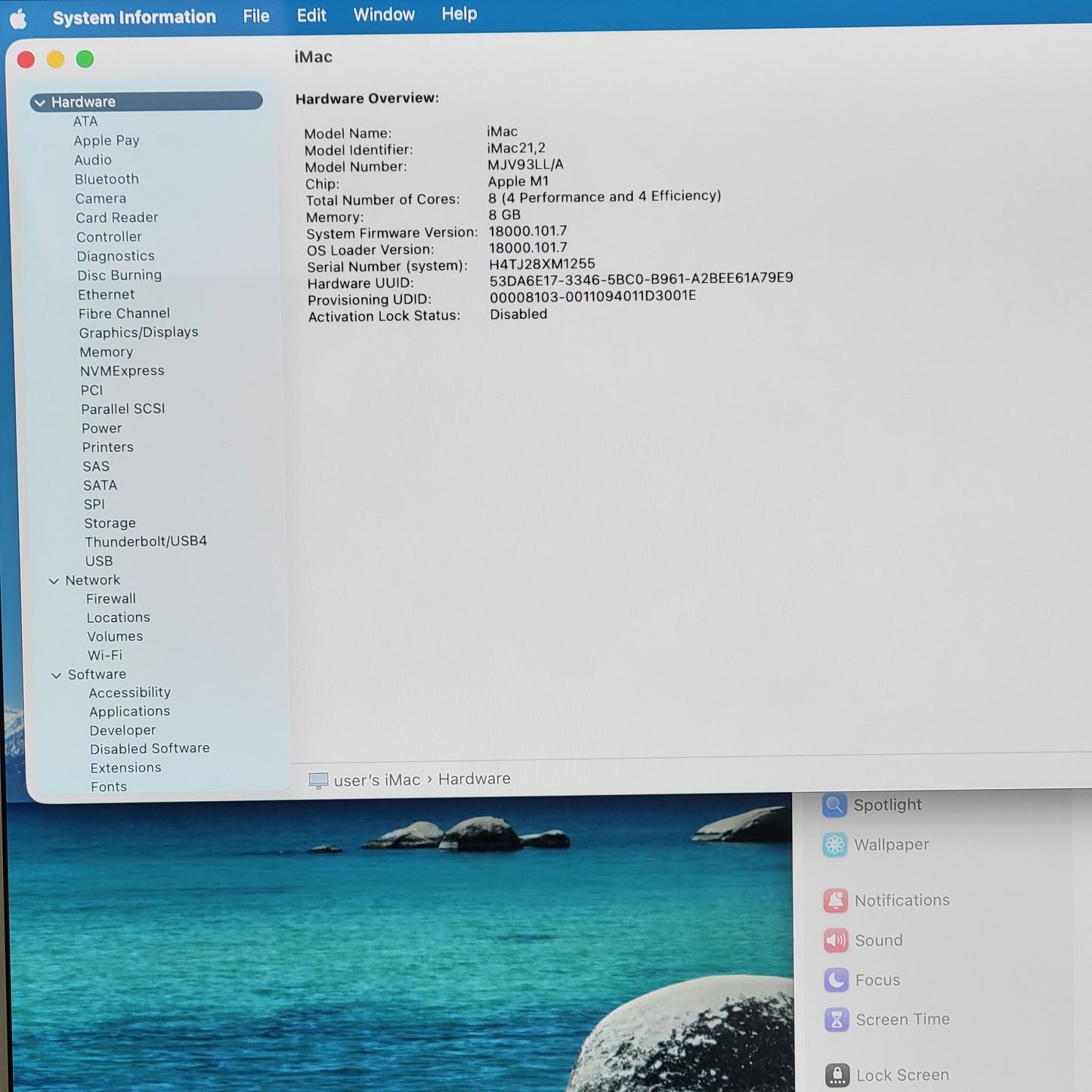 2021 Apple iMac 24" M1 8 Core 3.2GHz 8GB RAM 256GB SSD Blue A2439
