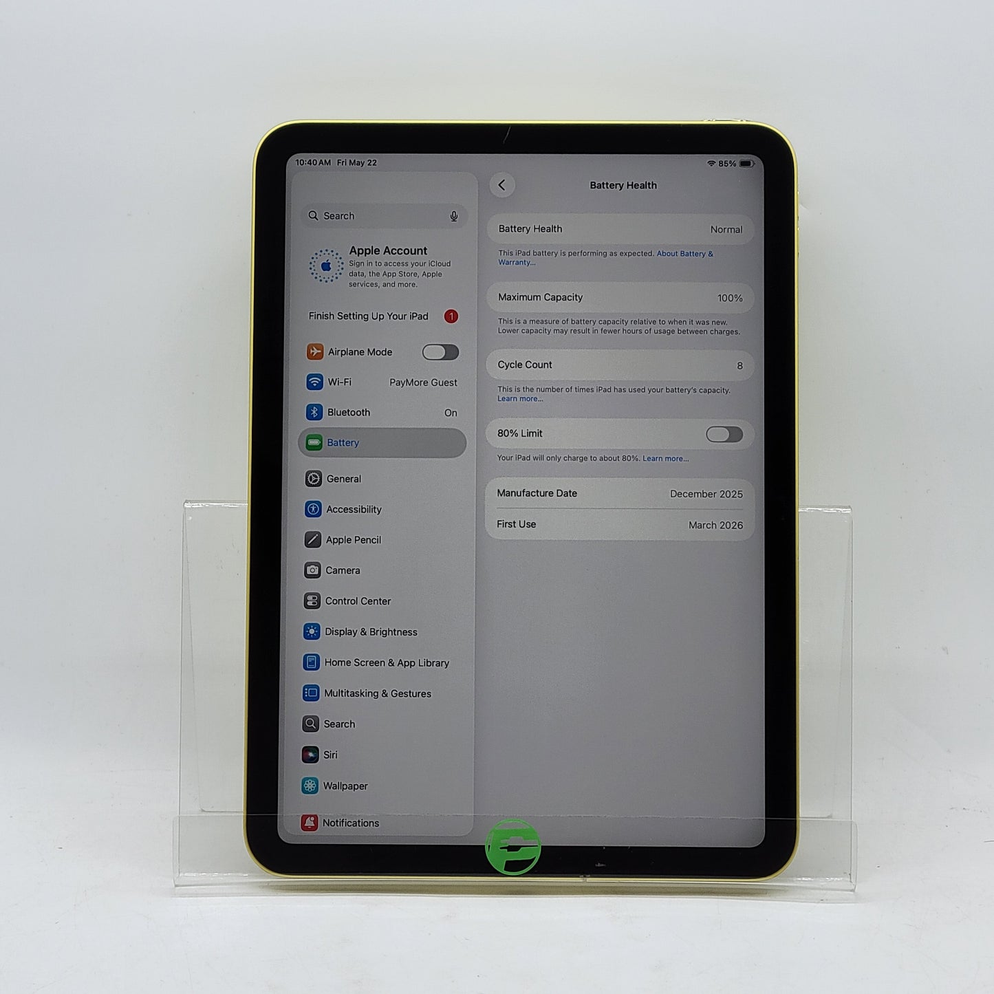 WiFi Only Apple iPad 11" (A16) 128GB Yellow MD4D4LL/A