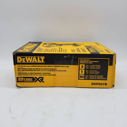 New DeWalt DCF887B 20V MAX 1/4" 3-Speed Brushless Impact Driver Tool Only