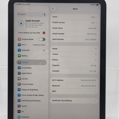 WiFi Only Apple iPad 11" (A16) 128GB Silver MD3Y4LL/A
