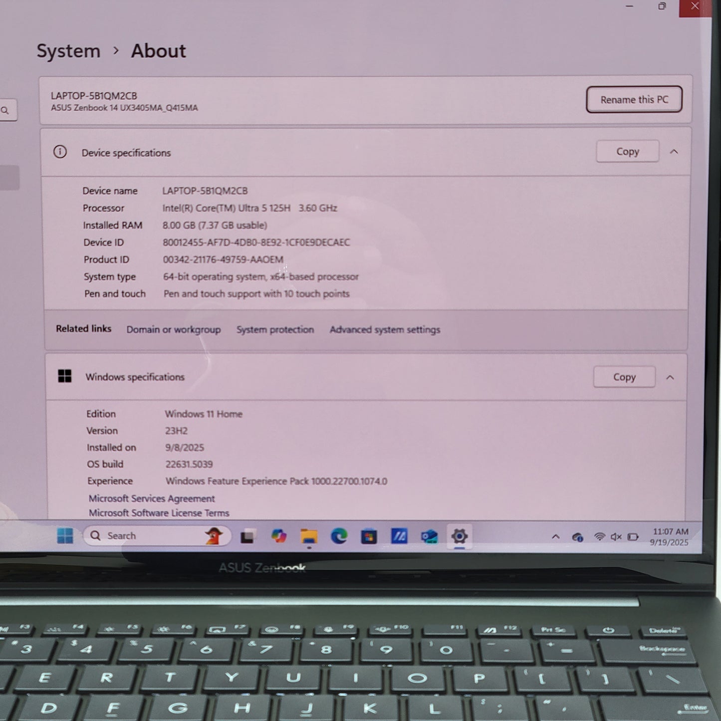Asus Zenbook 14 Q415M 14" Core Ultra 5 125H 3.6GHz 8GB RAM 512GB SSD