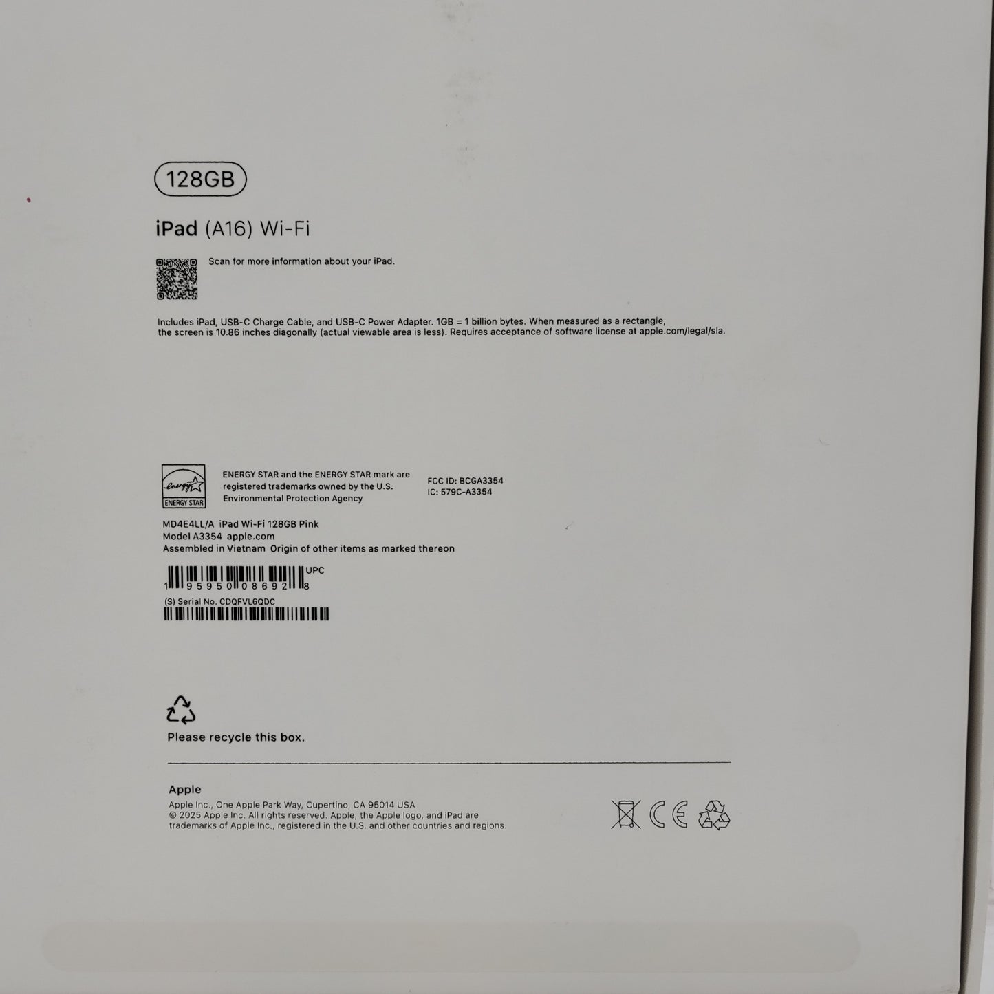WiFi Only Apple iPad 11" (A16) 128GB Pink MD4E4LL/A