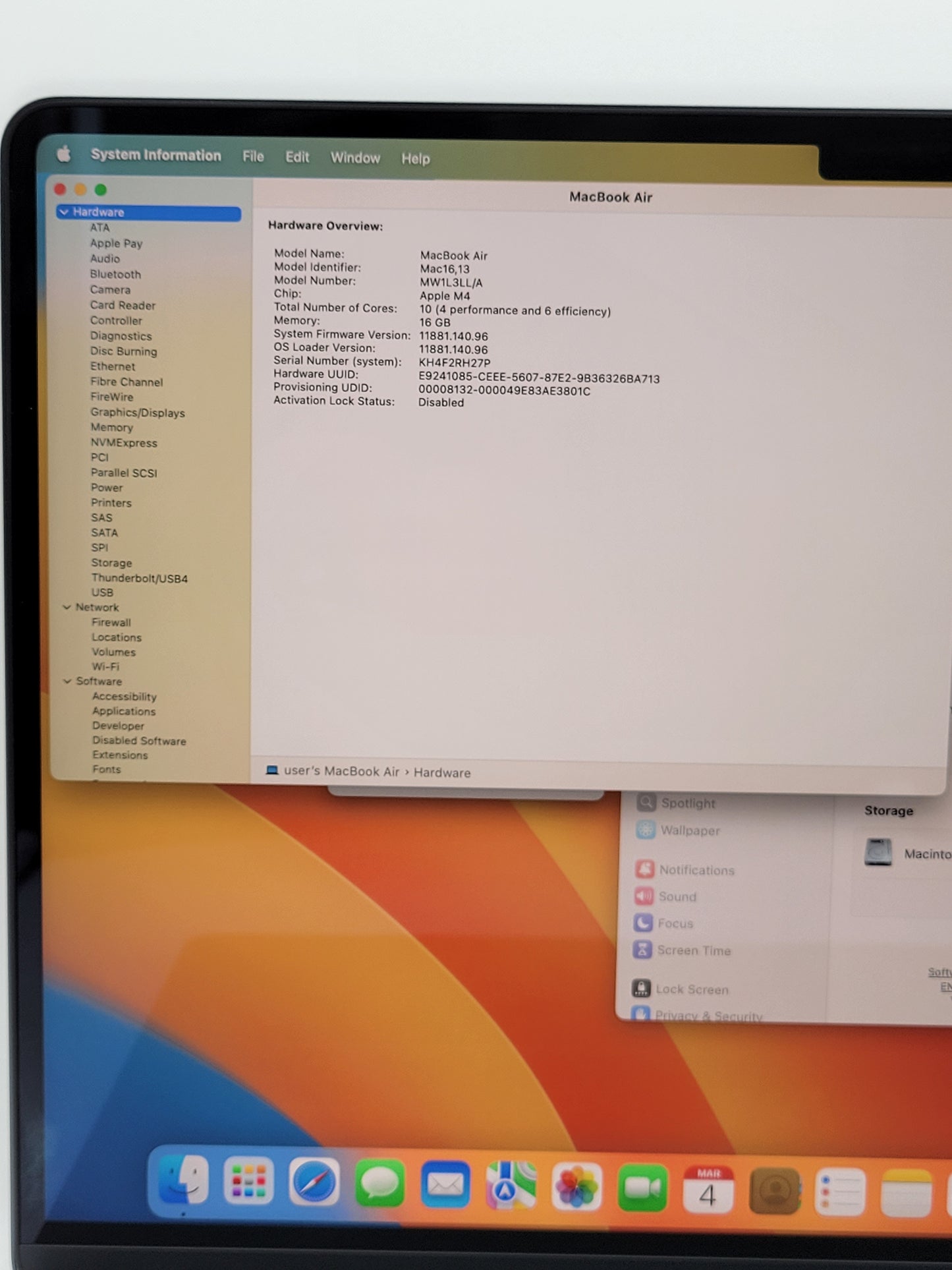 2025 Apple MacBook Air 15" M4 10C GPU 4.5GHz 16GB RAM 256GB SSD A3241