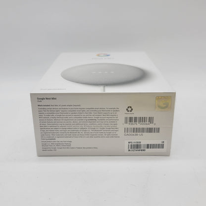 New Google Nest Mini 2nd Gen Smart Speaker Chalk GA00638-US