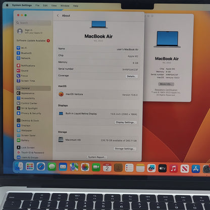2022 Apple MacBook Air 13.6" M2 8C GPU 3.5GHz 8GB RAM 256GB SSD A2681