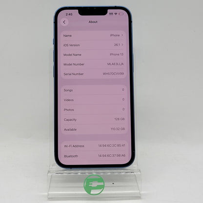 Factory Unlocked Apple iPhone 13 128GB Blue MLAE3LL/A