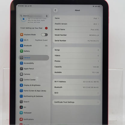 WiFi Only Apple iPad 11" (A16) 128GB Pink MD4E4LL/A