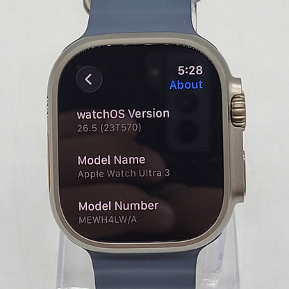 Unlocked Apple Watch Ultra 3 49MM Natural Titanium Blue Ocean Band MEWH4LW/A