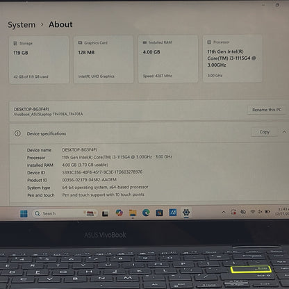 Asus vivobook Flip 14 12M 14" i3-1115G4 3.0GHz 4GB RAM 128GB SSD