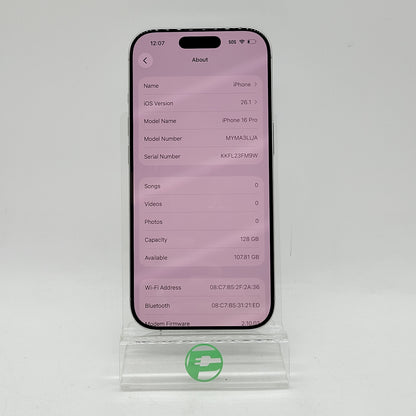Factory Unlocked Apple iPhone 16 Pro 128GB White MYMA3LL/A