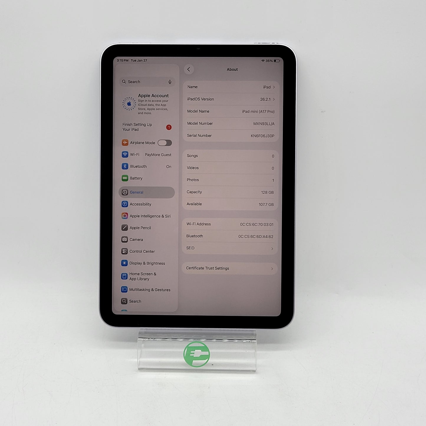 WiFi Only Apple iPad mini (A17 Pro) 128GB Purple MXN93LL/A