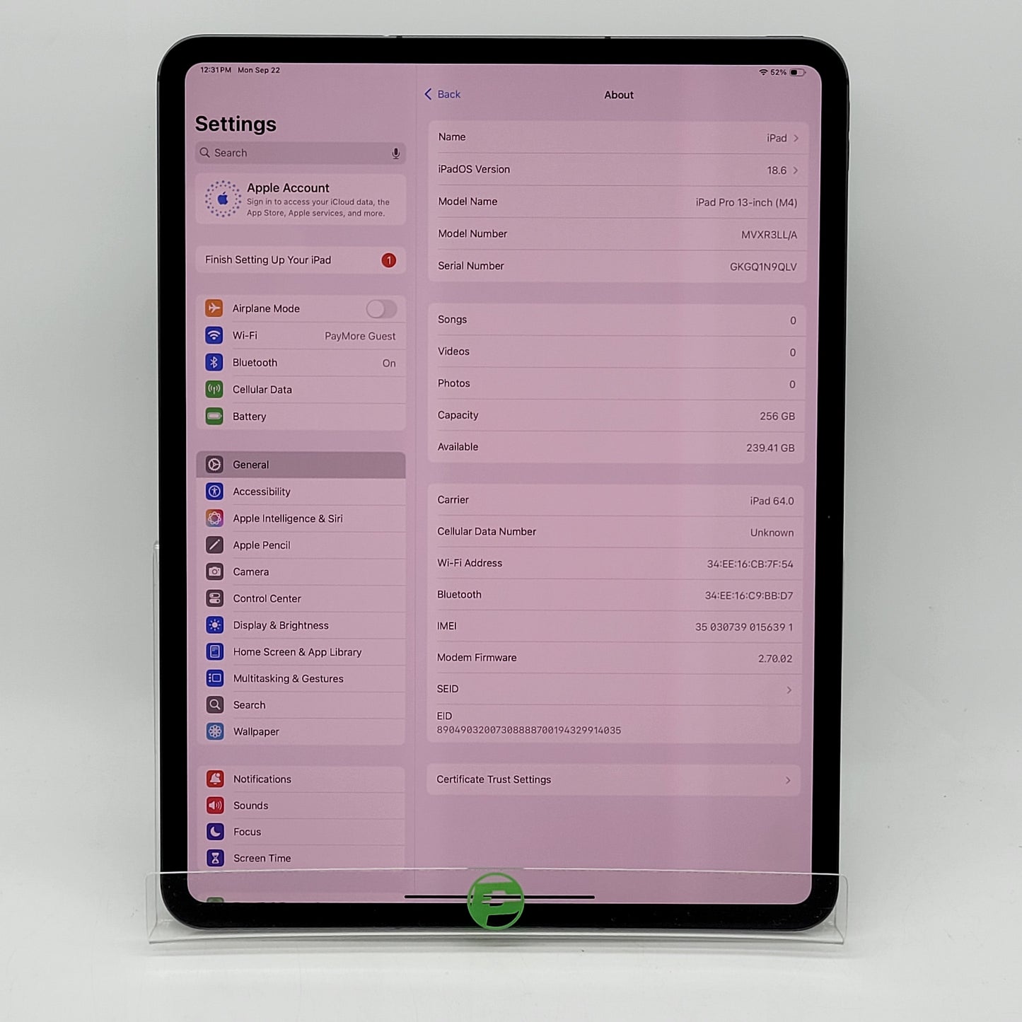 WiFi Only Apple iPad Pro 13" M4 256GB Space Gray MVXR3LL/A