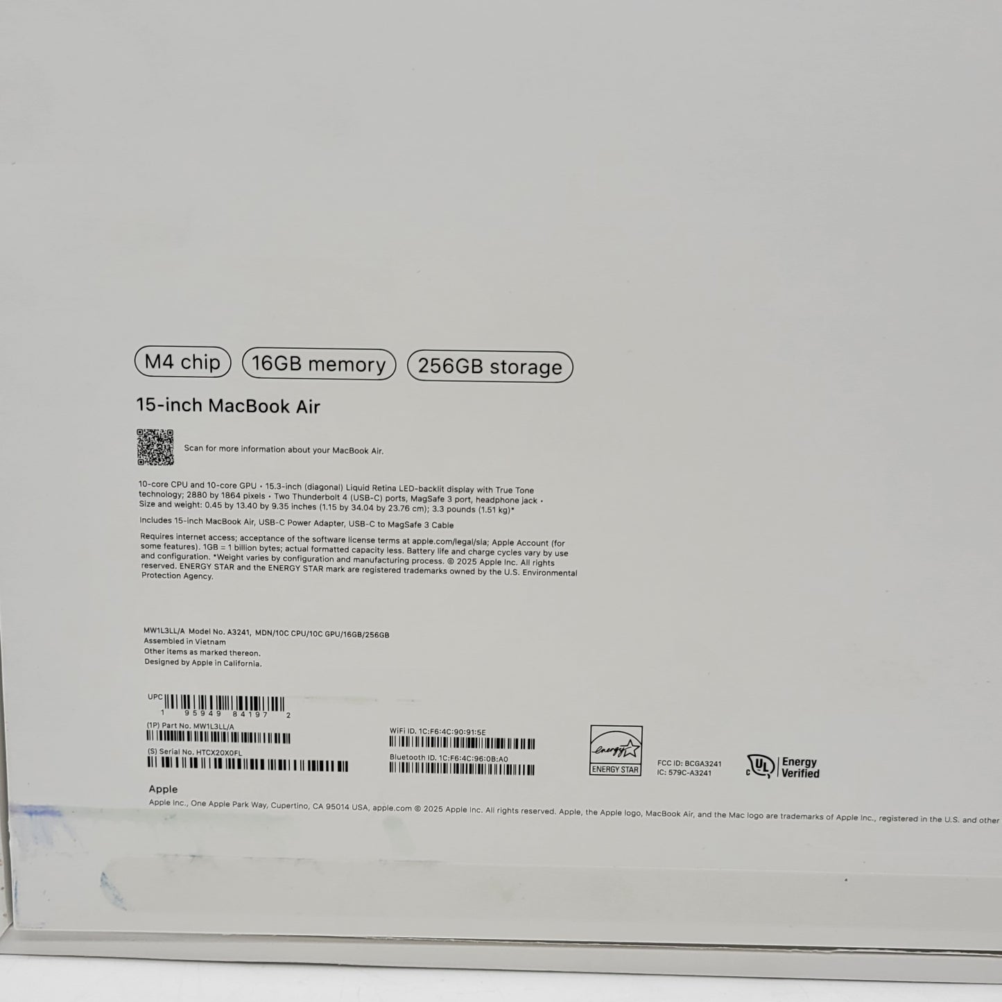 2025 Apple MacBook Air 15" M4 10C GPU 4.5GHz 16GB RAM 256GB SSD A3241