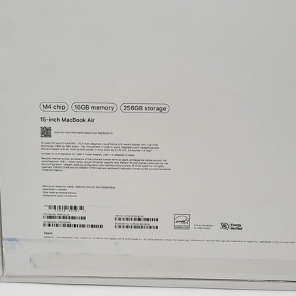 2025 Apple MacBook Air 15" M4 10C GPU 4.5GHz 16GB RAM 256GB SSD A3241